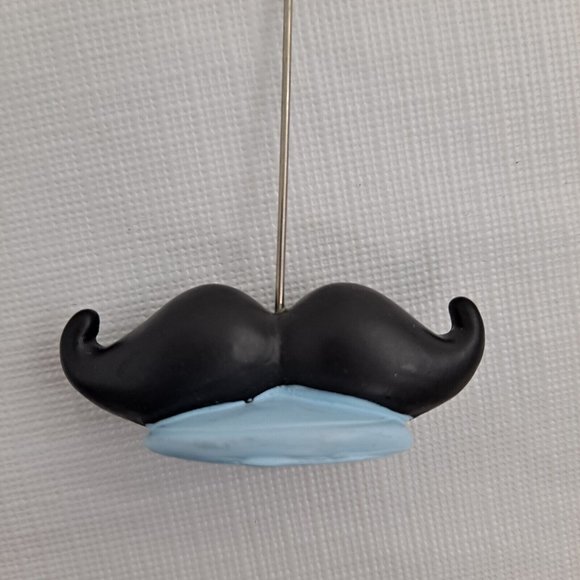 Mustache Photo Holder Mini Table Decor Black Blue Silver set of 2 - Picture 4 of 9